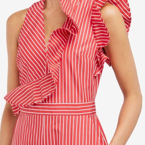 NWT $695 MSGM Size 40 US 6 Red White Ruffled Striped Cotton Poplin Jumpsuit - Picture 2 of 8